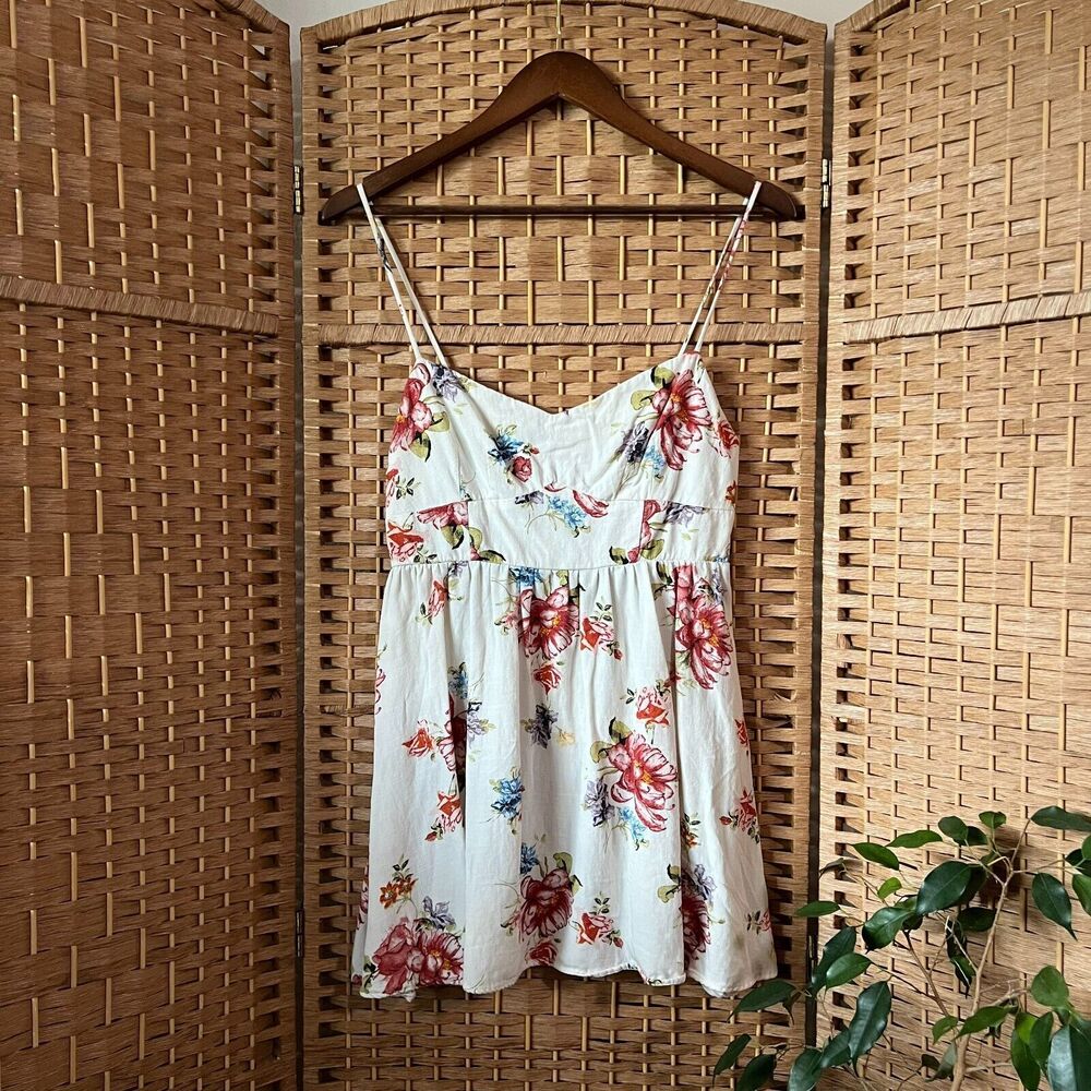 Zara Corset Style Cream Floral Cottagecore Camisole Mini Sun Dress Size Medium - Picture 13 of 13